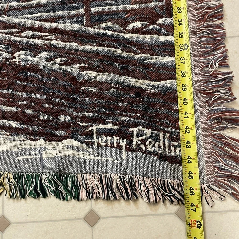 Vintage Beacon Tapestry Throw Blanket Cabin Camp Nature Deer Fringe USA 64x45